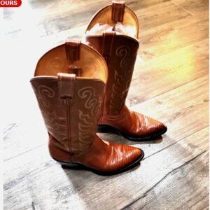 Men's Vintage J840 Teju Lizard Brown Leather Cowboy Boots Size 6B Women's 7 1/2